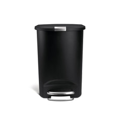 50L semi-round plastic pedal bin - black - front view image