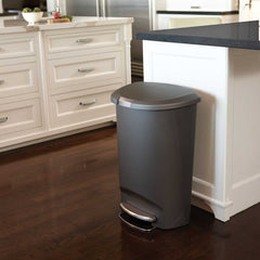 50L semi-round plastic pedal bin - grey - lifestyle in kitchen next to island image